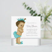 ティール（緑がかった色）ブルーアフリカンアメリカン赤ちゃんガールシャワー 招待状 (スタンド正面)