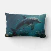 ティール(緑がかった色)ブルーアンダーウォータードルフィンシーンI ランバークッション (裏面)