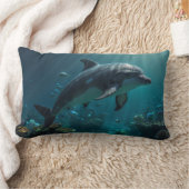 ティール(緑がかった色)ブルーアンダーウォータードルフィンシーンI ランバークッション (ブランケット)