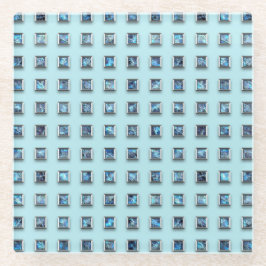 ティール（緑がかった色）ブルーアンドゴールデンジェムモダン ガラスコースター