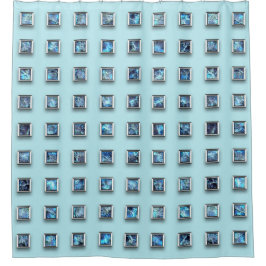 ティール（緑がかった色）ブルーアンドゴールデンジェムモダン シャワーカーテン