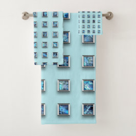 ティール（緑がかった色）ブルーアンドゴールデンジェムモダン バスタオルセット