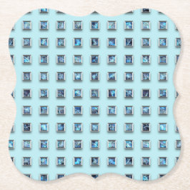 ティール（緑がかった色）ブルーアンドゴールデンジェムモダン ペーパーコースター