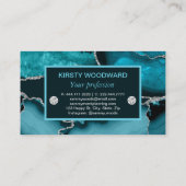 ティール(緑がかった色)ブルーアンドシルバーグリッターアゲート 名刺 (裏面)