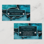 ティール(緑がかった色)ブルーアンドシルバーグリッターアゲート 名刺 (正面/裏面)