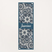 ティール（緑がかった色）ブルーアンドホワイトマンダラス ヨガマット (正面)