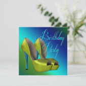 ティール(緑がかった色)ブルーアンドライムグリーンバースデーパーティー 招待状 (スタンド正面)