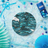 ティール（緑がかった色）ブルーアンド金ゴールドグリッターエーゲート ペーパープレート (パーティー)