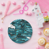 ティール（緑がかった色）ブルーアンド金ゴールドグリッターエーゲート ペーパープレート (パーティー)