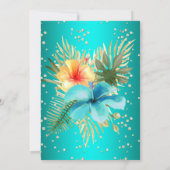 ティール（緑がかった色）ブルーイエロー金ゴールドパームフローラ誕生日 招待状 (裏面)