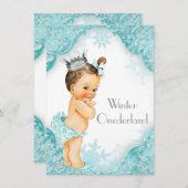 ティール(緑がかった色)ブルーウィンターオネダーランド1st誕生日パーティー 招待状 (正面/裏面)