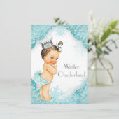 ティール(緑がかった色)ブルーウィンターオネダーランド1st誕生日パーティー 招待状 (スタンド正面)