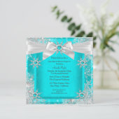 ティール（緑がかった色）ブルーウィンターワンダーランドスノーフレークシルバーボウ2 招待状 (スタンド正面)