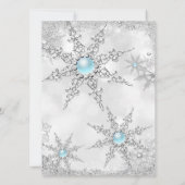 ティール（緑がかった色）ブルーウィンターワンダーランドバースデーパーティー 招待状 (裏面)