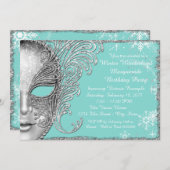 ティール(緑がかった色)ブルーウィンターワンダーランドバースデーパーティー 招待状 (正面/裏面)