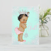 ティール（緑がかった色）ブルーウィンターワンダーランドベビーシャワー 招待状 (スタンド正面)