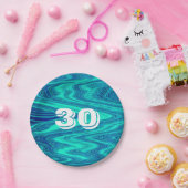 ティール(緑がかった色)ブルーウェーブ抽象芸術30歳カスタム誕生日 ペーパープレート (パーティー)