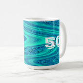 ティール(緑がかった色)ブルーウェーブ抽象芸術50誕生日カスタムギフト コーヒーマグカップ (正面右)