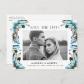 ティール(緑がかった色)&ブルーウォーターカラークリスタルフォトデートを保存 案内ポストカード (正面/裏面)