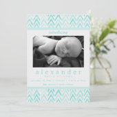 ティール（緑がかった色）/ブルーウォーターカラーシェブロン模様ベビー誕生 (スタンド正面)