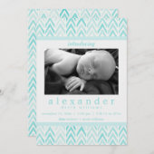 ティール（緑がかった色）/ブルーウォーターカラーシェブロン模様ベビー誕生 (正面/裏面)