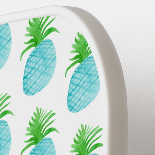 ティール（緑がかった色）ブルーウォーターカラーパイナップルパーソナライズされた名 ピックルボールラケット (左詳細)