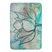 ティール（緑がかった色）ブルーウォーターカラーフラワースエレガントタアートス バスマット (正面縦)