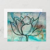 ティール（緑がかった色）ブルーウォーターカラーフラワースエレガントタアートス ポストカード (正面/裏面)