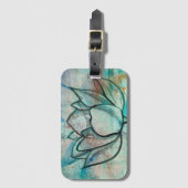 ティール（緑がかった色）ブルーウォーターカラーフラワースエレガントタアートス ラゲッジタグ (正面縦)