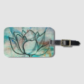 ティール（緑がかった色）ブルーウォーターカラーフラワースエレガントタアートス ラゲッジタグ (正面横)
