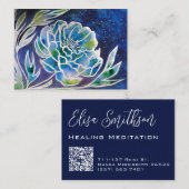 ティール（緑がかった色）ブルーウォーターカラーフラワーダエレガントリア 名刺 (正面/裏面)