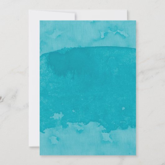 ティール（緑がかった色）ブルーウォーターカラーフローラアーチブライダルシャワー 招待状 (裏面)