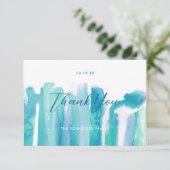 ティール(緑がかった色)ブルーウォーターカラー絞り染めサンキューフォトII サンキューカード (スタンド正面)