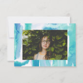 ティール(緑がかった色)ブルーウォーターカラー絞り染めサンキューフォトII サンキューカード (裏面)