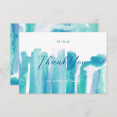 ティール(緑がかった色)ブルーウォーターカラー絞り染めサンキューフォトII サンキューカード (正面/裏面)