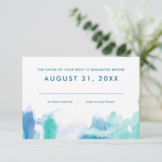 ティール(緑がかった色)ブルーウォーターカラー絞り染めバルミツワーRsvp 招待状 (スタンド正面)