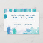 ティール（緑がかった色）ブルーウォーターカラー絞り染めバルミツワーRsvp 招待状 (正面/裏面)