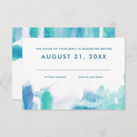 ティール（緑がかった色）ブルーウォーターカラー絞り染めバルミツワーRsvp 招待状 (正面/裏面)