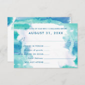 ティール(緑がかった色)ブルーウォーターカラー絞り染めバルミツワーRsvp 招待状 (正面/裏面)