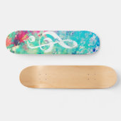 ティール（緑がかった色）ブルーウォーターカ絵を描ラーミュージックノートツリーブルクレフ、 音符記号 スケートボード (横)