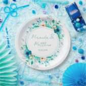 ティール（緑がかった色）ブルーウォーターフローラジオメトリック結婚ス ペーパープレート (パーティー)