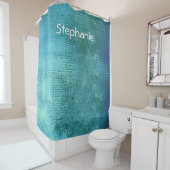 ティール(緑がかった色)ブルーウォーター抽象芸術シャイモノグラムのニー名 シャワーカーテン (インサイチュ)