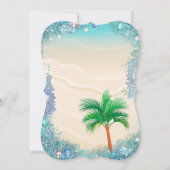 ティール（緑がかった色）ブルーウォーター海サンドパールスウィート16パーティー 招待状 (裏面)