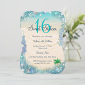 ティール（緑がかった色）ブルーウォーター海サンドパールスウィート16パーティー 招待状 (スタンド正面)
