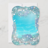 ティール（緑がかった色）ブルーウォーター海パールズスウィート16パーティー 招待状 (裏面)
