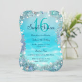 ティール（緑がかった色）ブルーウォーター海パールズスウィート16パーティー 招待状 (スタンド正面)