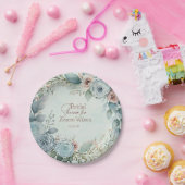 ティール（緑がかった色）ブルーウォーター色フラワーシャワー ペーパープレート (パーティー)