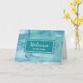 ティール（緑がかった色）ブルーウォーター色従業員ようこそチームへ カード (黄色い花)