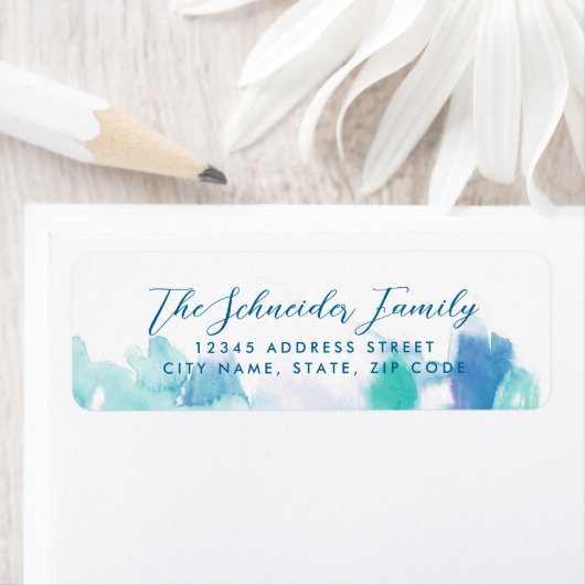 ティール(緑がかった色)ブルーウォーター色絞り染め差出人住所 ラベル (インサイチュ)