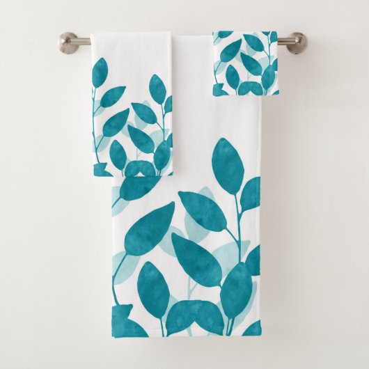 ティール(緑がかった色)ブルーウォーター葉カラー バスタオルセット (インサイチュ)